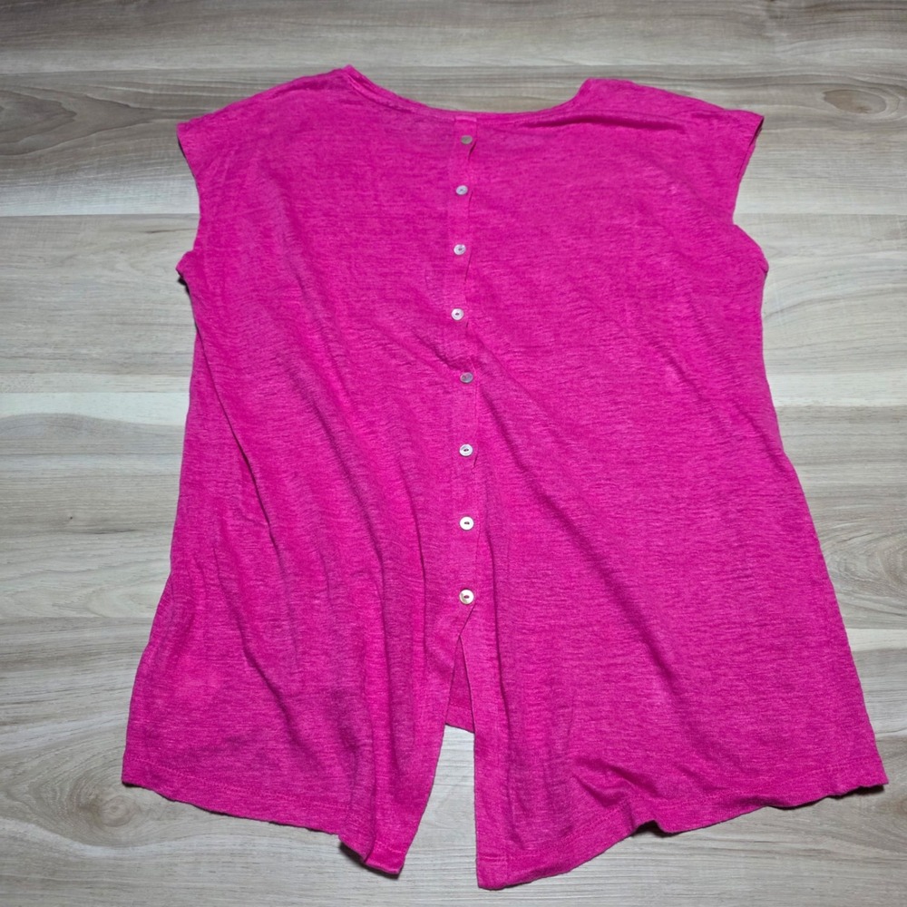 Tahari Linen Sleeveless Top Womens Large Pink Button Back Casual Summer Blouse